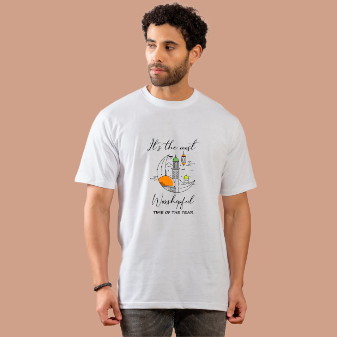 Religious Graphic T-Shirt, Most Worshipful Time Design, 100% White Cotton